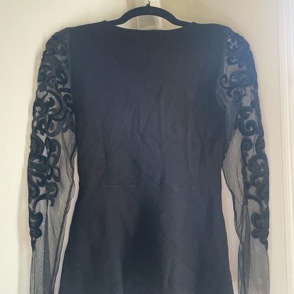 Elegant Black Shirt with Sheer Velvet Design on Sleeves and Front - Picture 3 of 5